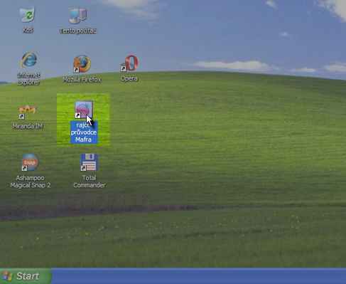 Plocha Windows - Spusťte program Rajče průvodce.  Např. kliknutím na ikonu programu na ploše Vašeho počítače.