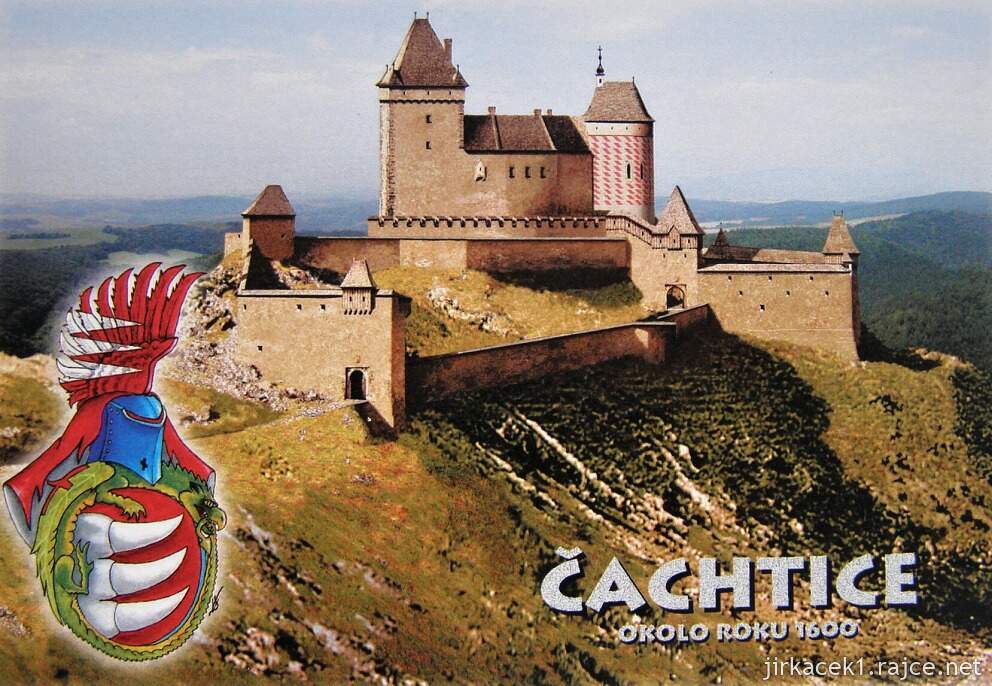 Čachtický hrad v roce 1600 na pohlednici z nakladatelství Putujme.cz