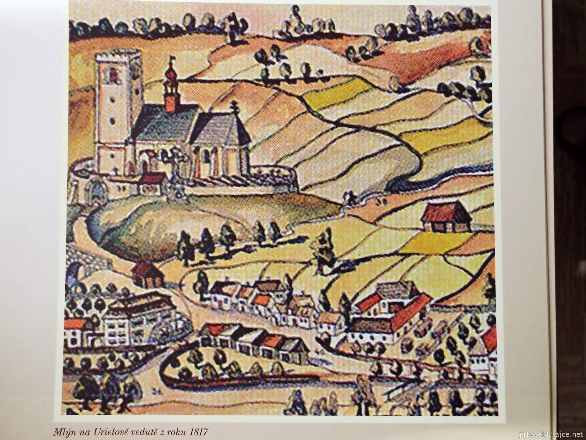 F - Fulnek - Špitálský mlýn 07 - mlýn a kostel na Urielově vědutě z roku 1817