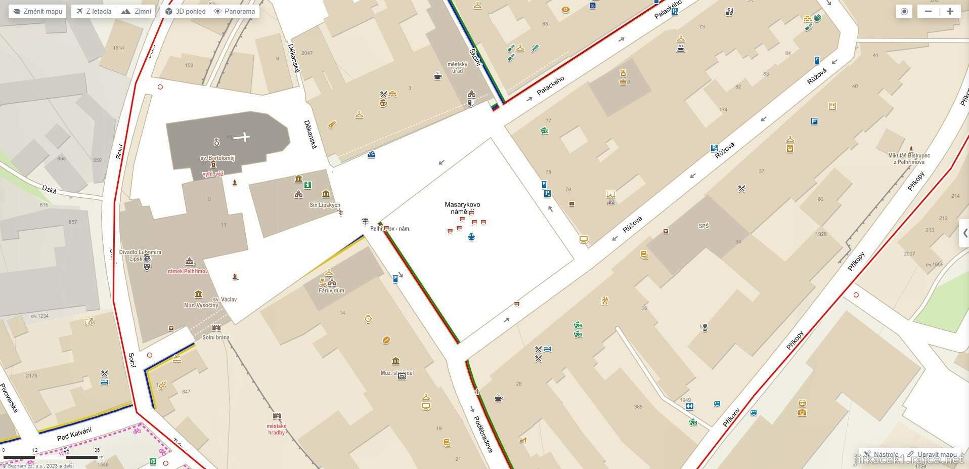 Pelhřimov - Masarykovo náměstí - mapa