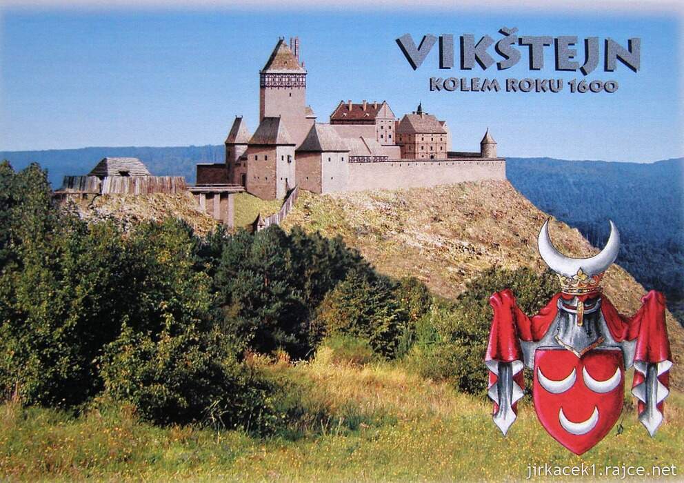 Podoba hradu Vikštejn u Vítkova v roce 1600 na pohlednici z vydavatelství​ Putujme